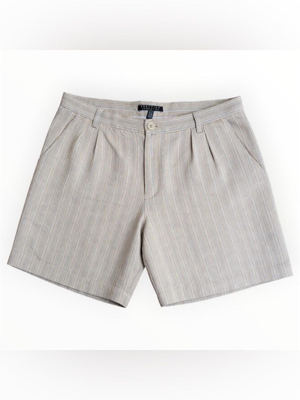 Peruvian Connection 100% Linen Shorts Women’s 6 Brown Tan Stripe Pockets